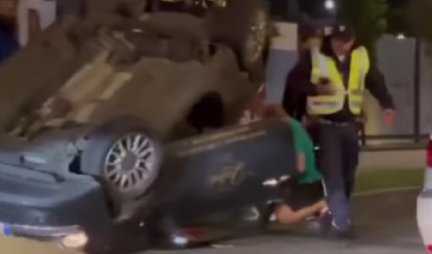 AUTOMOBIL ZAVRŠIO NA KROVU! Zbog udesa zastoj saobraćaja kod Tržnog centra Galerija (VIDEO)