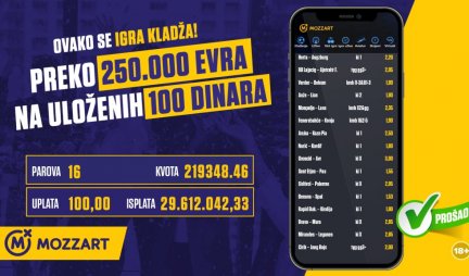 Mozzartov junak osvojio 250.000 evra na 100 dinara!