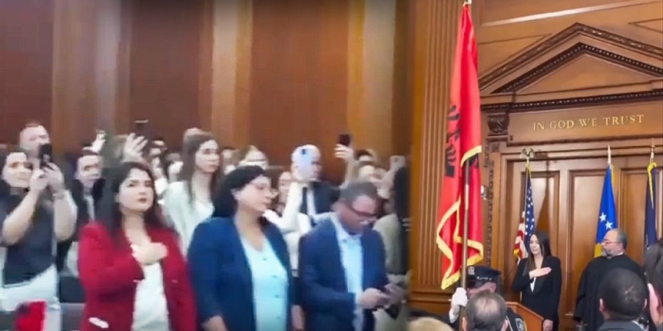 (VIDEO) Skandal u Americi! Sudija pred šiptarskim zastavama polaže zakletvu, dok u pozadini izvode albansku himnu!