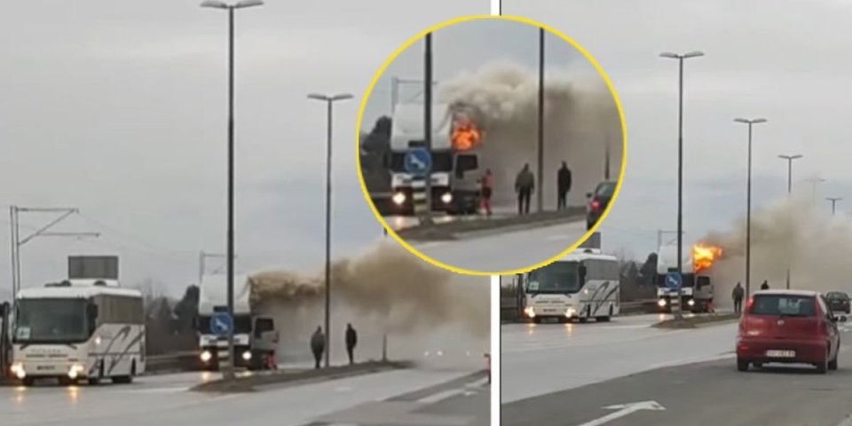 Gori kamion kod Valjeva! Dim kulja na sve strane (VIDEO)