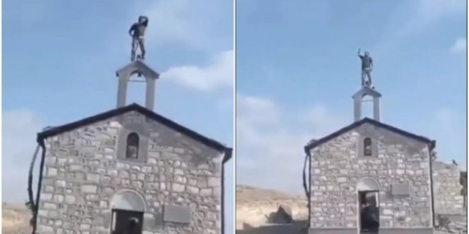 STRAVIČNE SCENE U NAGORNO KARABAHU! Azerbejdžanski vojnik skrnavi crkvu, penje sa na krov i uzvikuju ALAHU AKBAR!  (VIDEO)