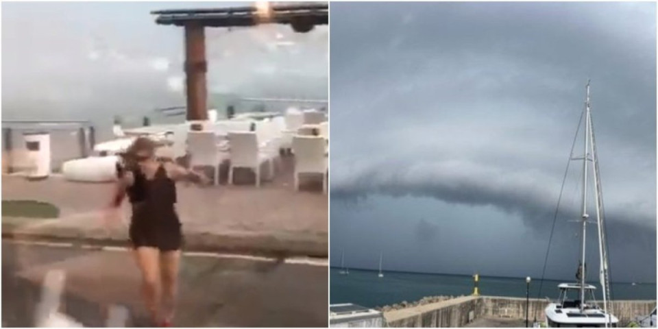(FOTO/VIDEO) Superćelijska oluja briše sve ispred sebe: U poznatom letovalištu snažni vetrovi nosili palme i ležaljke, na trudnicu pao ulični znak!