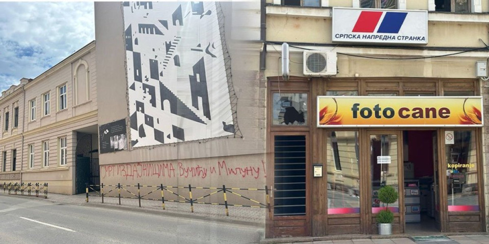 (VIDEO) Jezive preteće poruke osvanule u centru Čačka! Razbijen prozor na prostorijama SNS